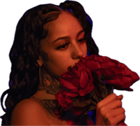 a woman with tattoos and red roses